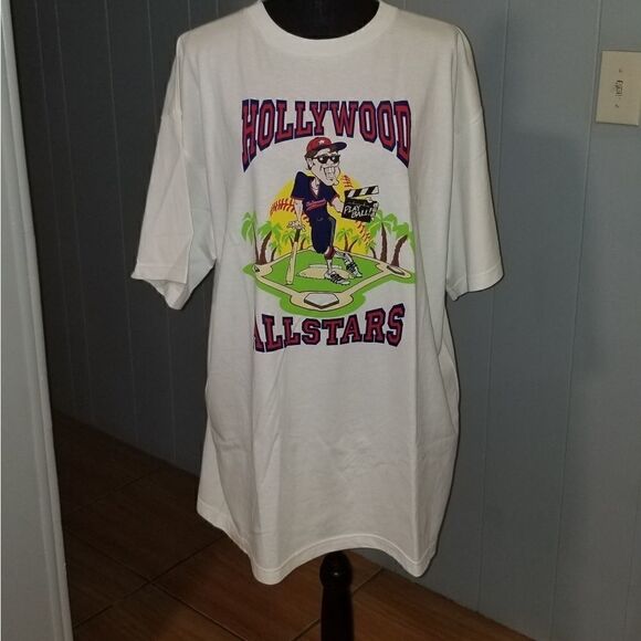 VTG 80s 90s Adidas White Hollywood All Stars Baseball Graphic T Shirt Mens L - Picture 1 of 7